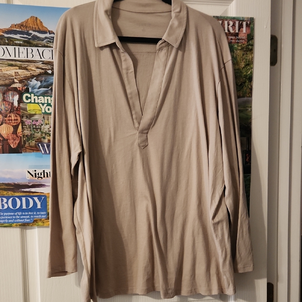 torrid Taupe V-Neck Long Sleeve Blouse